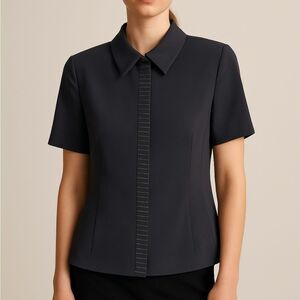 AKRIS Navy Blue Short Sleeve Wool Blazer